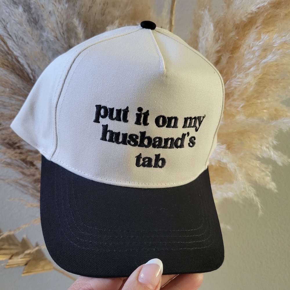 Put It On My Husband's Tab Two-Tone Baseball Cap - White/Black